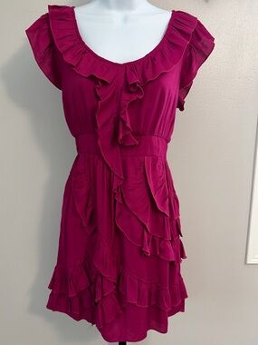 MM Couture by Miss Me- Ruffled Magenta Mini Dress with Scoop Neck